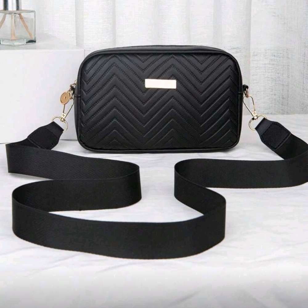 Black Quilted Faux Leather Crossbody Bag